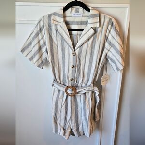 Lost + Wander Striped Jumpsuit in Cream and Gray
